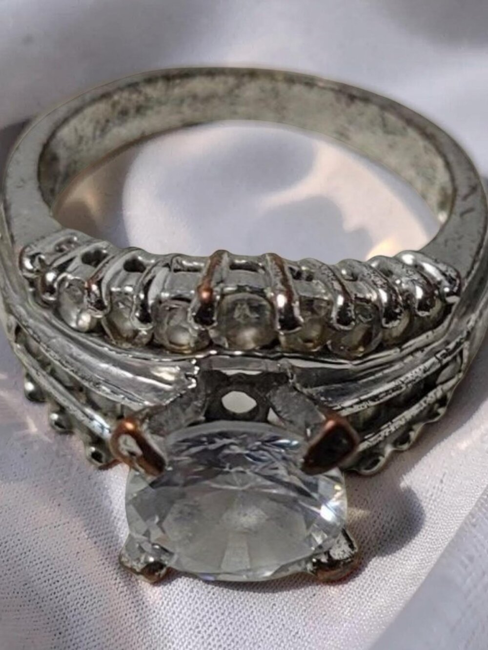 Vintage 1960's Silvertone Center Round Brilliant Cut Chrystal Promise Ring - Picture 12 of 16